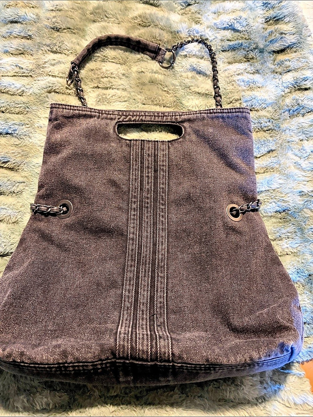 Denim Chain Medium Tote Bag - Black - Y2K style